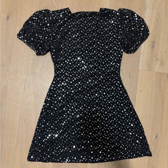 Altar’d State puff sleeve star sequin silver cut out black sparkly slinky dress - Picture 7 of 8